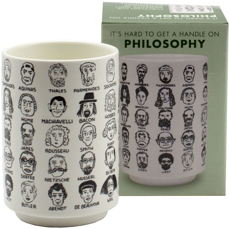 The Unemployed Philosophers Guild It's Hard to Get a Handle on Philosophy - Porcelain Handleless Tea Cup Featuring 60 Illustrated Portraits of Western Philosophers, Comes in Fun Box, 9 oz. - Image 1